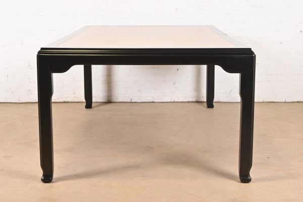 Raymond Sobota for Century Furniture Hollywood Regency Chinoiserie Burl Wood and Black Lacquer Extension Dining Table, Refinished - Image 10
