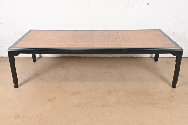 Raymond Sobota for Century Furniture Hollywood Regency Chinoiserie Burl Wood and Black Lacquer Extension Dining Table, Refinished - Image 2