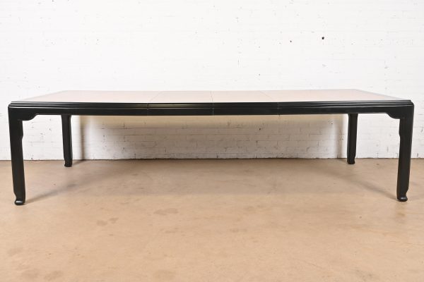 Raymond Sobota for Century Furniture Hollywood Regency Chinoiserie Burl Wood and Black Lacquer Extension Dining Table, Refinished - Image 3