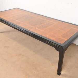 Raymond Sobota for Century Furniture Hollywood Regency Chinoiserie Burl Wood and Black Lacquer Extension Dining Table, Refinished