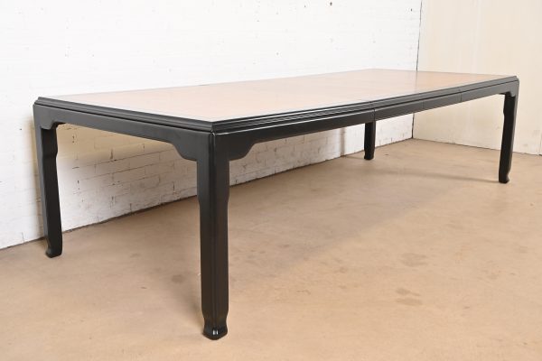 Raymond Sobota for Century Furniture Hollywood Regency Chinoiserie Burl Wood and Black Lacquer Extension Dining Table, Refinished - Image 4