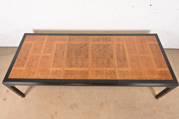 Raymond Sobota for Century Furniture Hollywood Regency Chinoiserie Burl Wood and Black Lacquer Extension Dining Table, Refinished - Image 5