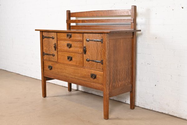 Gustav Stickley Antique Mission Oak Arts & Crafts Strap Hinge Sideboard, Circa 1910 - Image 3
