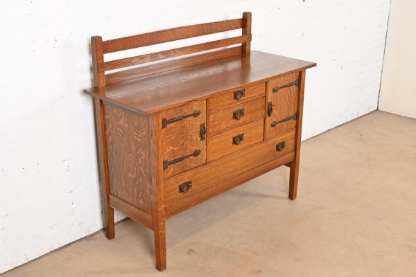 Gustav Stickley Antique Mission Oak Arts & Crafts Strap Hinge Sideboard, Circa 1910 - Image 4