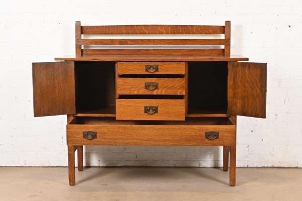Gustav Stickley Antique Mission Oak Arts & Crafts Strap Hinge Sideboard, Circa 1910 - Image 5