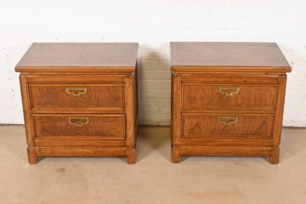 Thomasville Mid-Century Modern Hollywood Regency Campaign Nightstands, Pair - Image 2