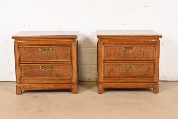 Thomasville Mid-Century Modern Hollywood Regency Campaign Nightstands, Pair - Image 3