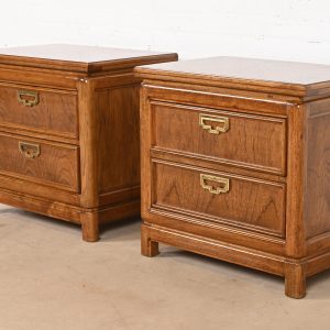 Thomasville Mid-Century Modern Hollywood Regency Campaign Nightstands, Pair