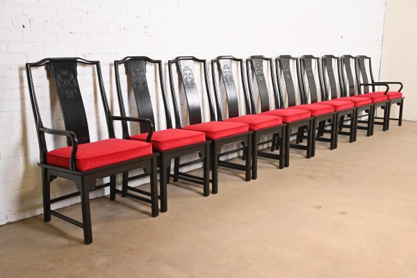 Raymond Sobota for Century Furniture Hollywood Regency Chinoiserie Black Lacquered Dining Chairs, Set of Ten - Image 4