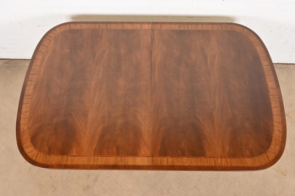 Drexel Heritage Georgian Banded Flame Mahogany Double Pedestal Extension Dining Table, Newly Refinished - Image 9