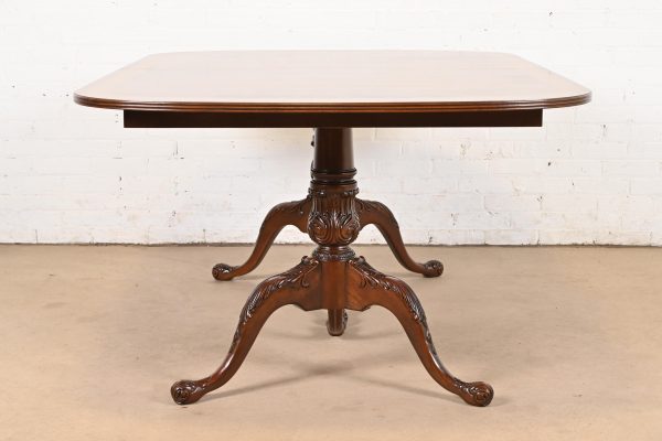 Drexel Heritage Georgian Banded Flame Mahogany Double Pedestal Extension Dining Table, Newly Refinished - Image 10