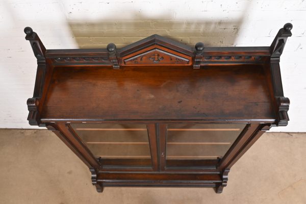 Herter Brothers Style Antique Eastlake Victorian Carved Walnut Bookcase, Circa 1880s - Image 9