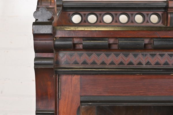 Herter Brothers Style Antique Eastlake Victorian Carved Walnut Bookcase, Circa 1880s - Image 7