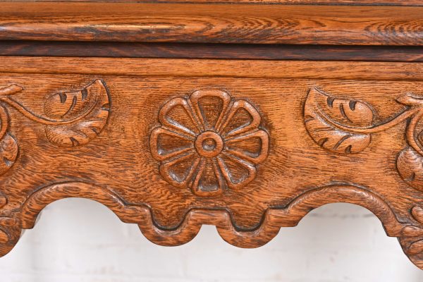 English Jacobean Carved Oak Bookcase or Bar Cabinet by Irwin, Circa 1920s - Image 9