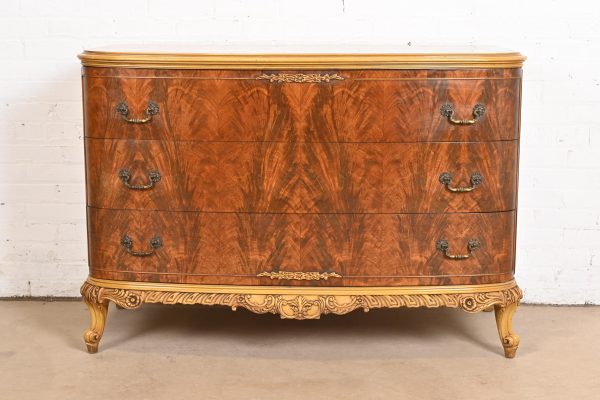 Romweber French Provincial Louis XV Flame Mahogany and Parcel Painted Dresser, Circa 1920s
