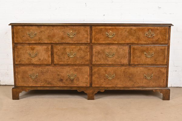 Baker Furniture Georgian Burled Walnut Dresser or Chest of Drawers