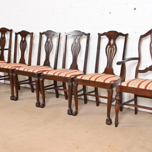 Berkey & Gay Style Antique Georgian Carved Walnut Dining Chairs, Circa 1920s