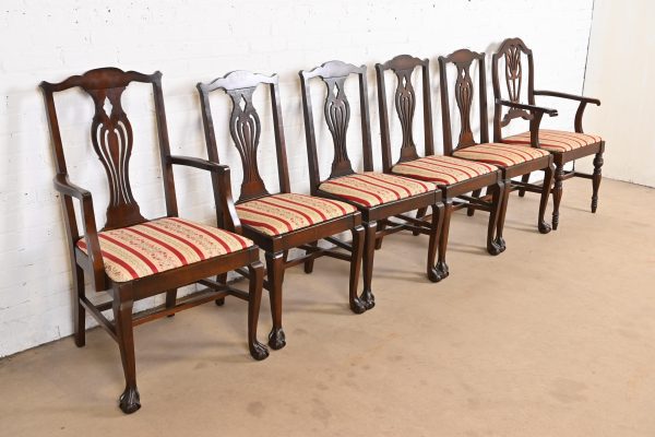 Berkey & Gay Style Antique Georgian Carved Walnut Dining Chairs, Circa 1920s - Image 4