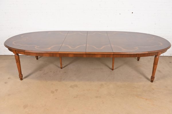 Italian Regency Louis XVI Burled Walnut Inlaid Extension Dining Table, Newly Refinished - Image 2