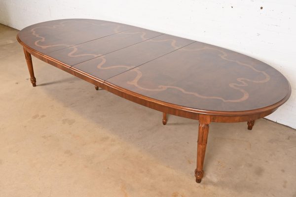 Italian Regency Louis XVI Burled Walnut Inlaid Extension Dining Table, Newly Refinished