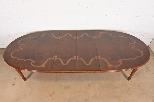 Italian Regency Louis XVI Burled Walnut Inlaid Extension Dining Table, Newly Refinished - Image 5