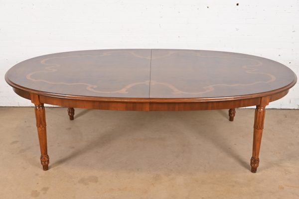 Italian Regency Louis XVI Burled Walnut Inlaid Extension Dining Table, Newly Refinished - Image 7