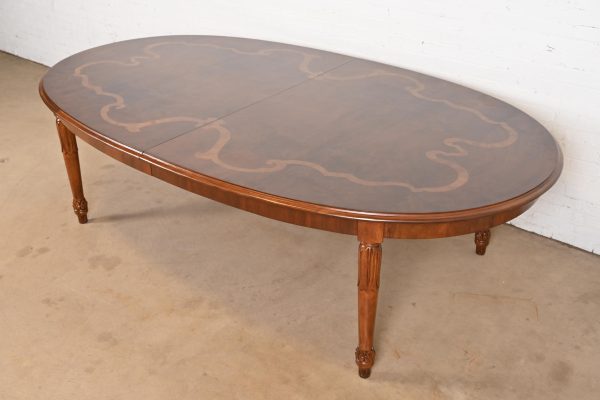 Italian Regency Louis XVI Burled Walnut Inlaid Extension Dining Table, Newly Refinished - Image 8
