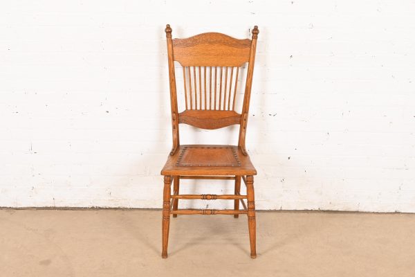 Antique American Carved Oak Pressed Back Spindle Dining Chair or Side Chair, Circa 1900 - Image 2