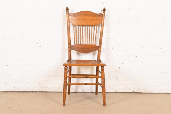 Antique American Carved Oak Pressed Back Spindle Dining Chair or Side Chair, Circa 1900 - Image 3