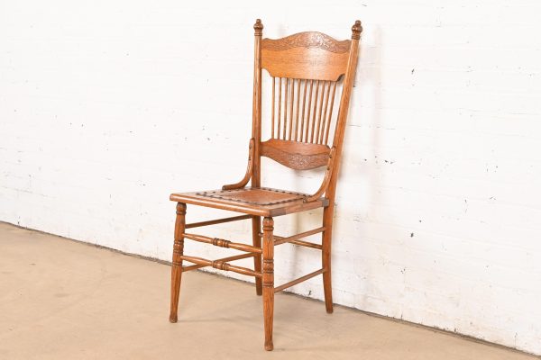 Antique American Carved Oak Pressed Back Spindle Dining Chair or Side Chair, Circa 1900 - Image 4