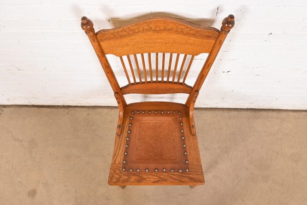 Antique American Carved Oak Pressed Back Spindle Dining Chair or Side Chair, Circa 1900 - Image 5