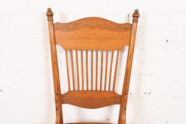 Antique American Carved Oak Pressed Back Spindle Dining Chair or Side Chair, Circa 1900 - Image 6