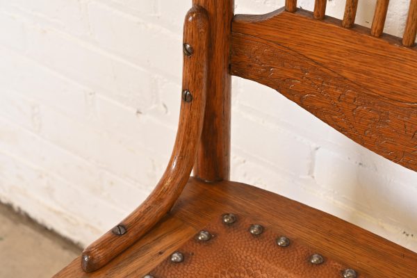 Antique American Carved Oak Pressed Back Spindle Dining Chair or Side Chair, Circa 1900 - Image 8