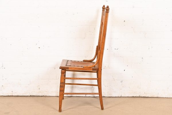 Antique American Carved Oak Pressed Back Spindle Dining Chair or Side Chair, Circa 1900 - Image 10