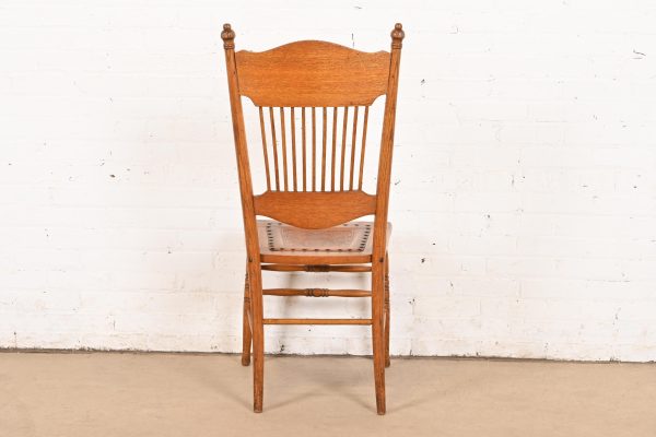 Antique American Carved Oak Pressed Back Spindle Dining Chair or Side Chair, Circa 1900 - Image 11