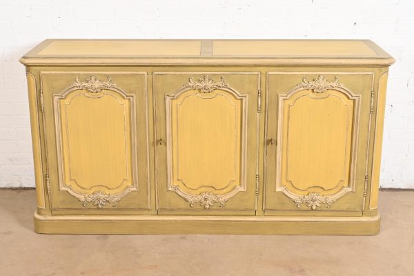 Baker Furniture French Provincial Louis XV Olive Green and Cream Lacquered Sideboard Credenza - Image 2