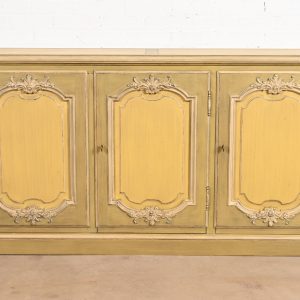 Baker Furniture French Provincial Louis XV Olive Green and Cream Lacquered Sideboard Credenza