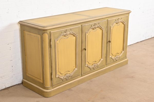 Baker Furniture French Provincial Louis XV Olive Green and Cream Lacquered Sideboard Credenza - Image 4