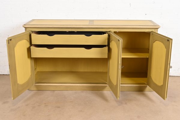 Baker Furniture French Provincial Louis XV Olive Green and Cream Lacquered Sideboard Credenza - Image 5