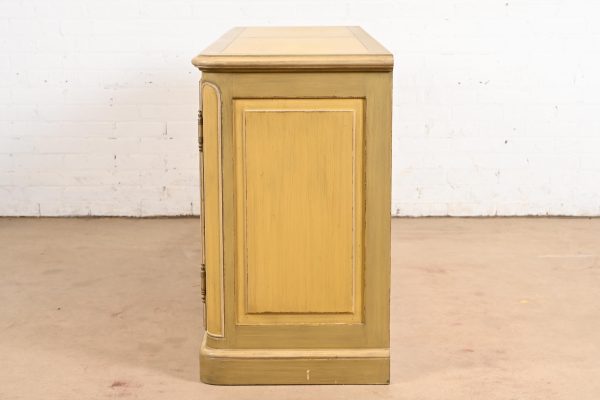 Baker Furniture French Provincial Louis XV Olive Green and Cream Lacquered Sideboard Credenza - Image 9
