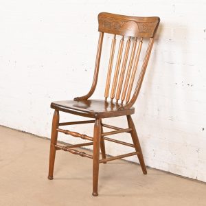 Antique American Carved Oak Spindle Back Dining Chair or Side Chair, Circa 1900