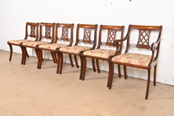 Kindel Furniture Style Regency Carved Mahogany Dining Chairs, Set of Six