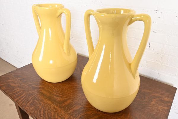 Roseville Pottery Arts & Crafts Large Yellow Glazed Handled Art Pottery Jugs or Vases, 1930s - Image 3