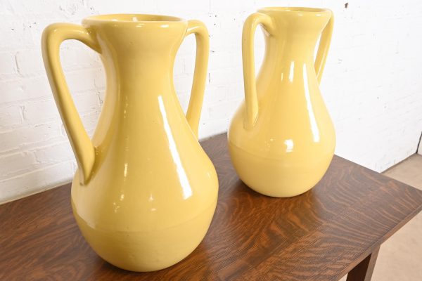 Roseville Pottery Arts & Crafts Large Yellow Glazed Handled Art Pottery Jugs or Vases, 1930s - Image 4