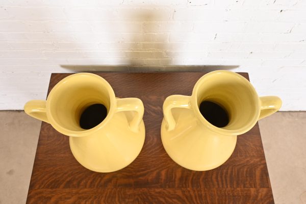 Roseville Pottery Arts & Crafts Large Yellow Glazed Handled Art Pottery Jugs or Vases, 1930s - Image 5