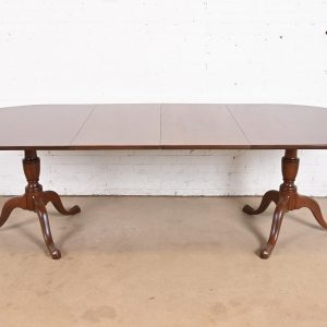 Kittinger Georgian Solid Mahogany Double Pedestal Extension Dining Table, Newly Refinished