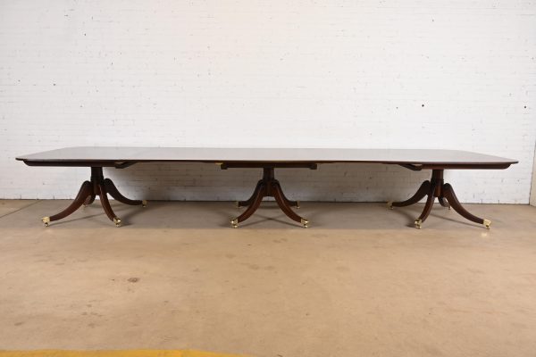Baker Furniture Georgian Monumental Mahogany Triple Pedestal Extension Dining Table, Newly Refinished - Image 4