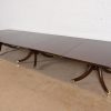 Baker Furniture Georgian Monumental Mahogany Triple Pedestal Extension Dining Table, Newly Refinished
