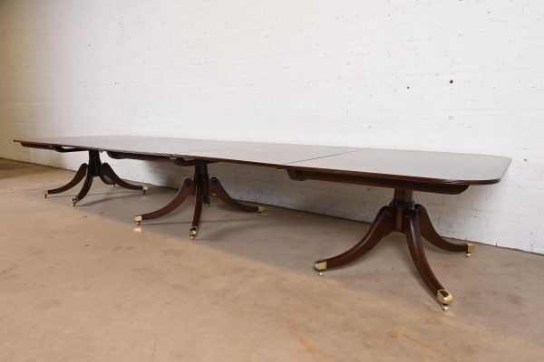 Baker Furniture Georgian Monumental Mahogany Triple Pedestal Extension Dining Table, Newly Refinished - Image 2
