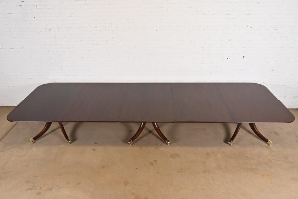 Baker Furniture Georgian Monumental Mahogany Triple Pedestal Extension Dining Table, Newly Refinished - Image 5